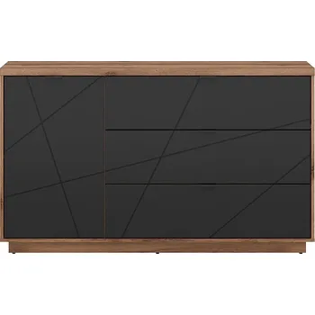 Komoda Brwcz FORN KOM1D3S dub delano tmavý/černý mat