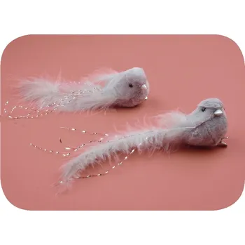 Vánoce Ptáček plyšový šedý na klipu 2 ks, 14 cm 18047