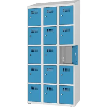 Skříň na dobíjení elektrického nářadí a elektroniky, 15 schránek, v x š x h: 1800x900x500 mm, dveře modré RAL5012