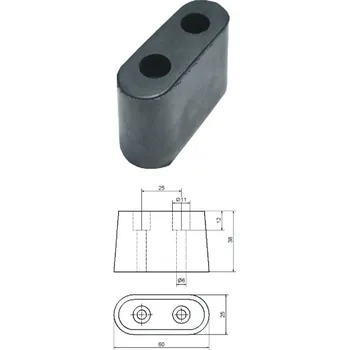 dveřní zarážka Doraz gumový 60x25 mm, H-38 mm