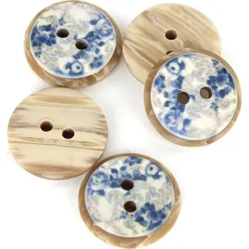 Knoflík Knoflík dvoudírkový - modré růže - 15,24mm