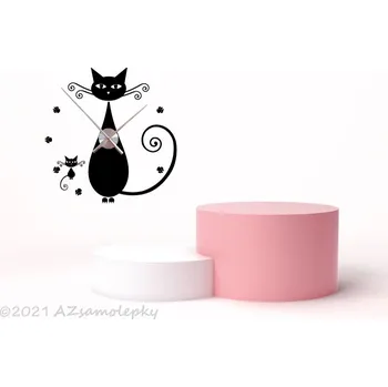 Hodiny Samolepicí hodiny na zeď - Kočky - kolekce L - stříbrný hodinový strojek