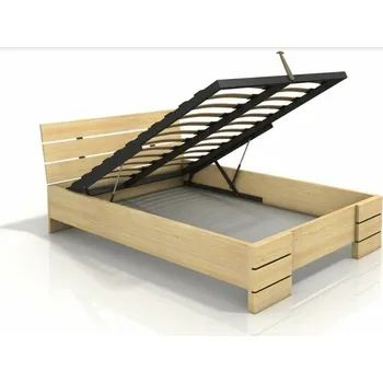 Postel Visby Postel s úložným prostorem Sandemo High BC Long 180x220 cm, borovice masiv (Barva dřeva: Ořech, Volba roštu: Lamelový rošt)