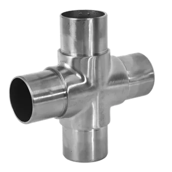 Zábradlí Spojka - přechod, křížový kus na trubku ø 42.4mm, broušená nerez K320 /Spojka - přechod, křížový kus na trubku ø 42,4 mm, nerez broušená K320 / AISI304