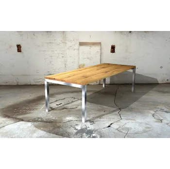 Jídelní stůl HAHNHOLZ Jídelní stůl z masivního dubového dřeva s ocelovým rámem Objednat v délce: 140 cm, šířka: 80 cm, výška: 60 cm