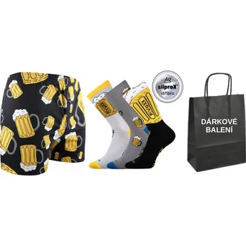 Pánské ponožky VoXX® Ponožky VoXX PiVoXX vzor pivo 3 páry + trenýrky LONKA Karlos PIVO černá ponožky 39-42 + trenýrky M