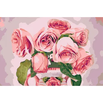 Malování podle čísel - Růže ve váze Velikost: 40x60cm, Rámování: Pouze srolované plátno