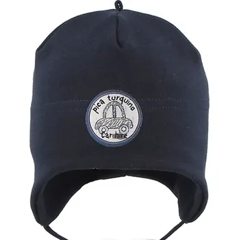 Kojenecké oblečení RDX Kojenecká zavazovací čepice s nášivkou Tm.modrá Vel. 00