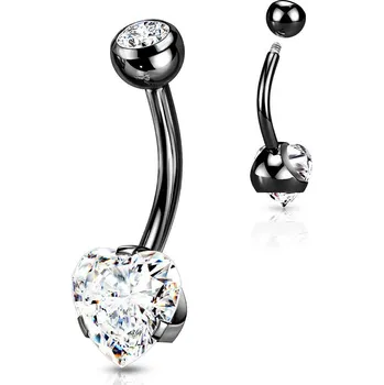 Piercing Černý piercing do pupíku srdce, čirá barva