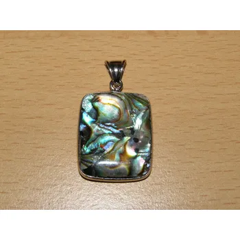 Drahý kámen Paua mušle - přívěsek - obdélníček v kovovém rámečku - kpmp39