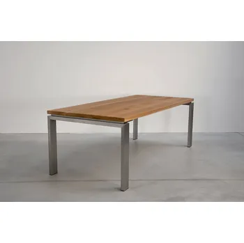 Jídelní stůl HAHNHOLZ Jídelní stůl dub s rámem z nerezové oceli Objednat v délce: 140 cm, šířka: 120 cm, výška: 80 cm