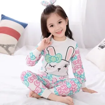 Čína Dětská veselá pyžámka s dlouhým rukávem a kalhotama Motiv: králiček a mašličky, bílá, Velikost: 6T