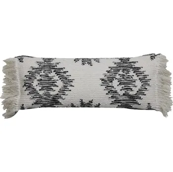 Dekorativní polštářek Bílo-černý polštář Rimago s ornamenty a třásněmi - 70*30 cm