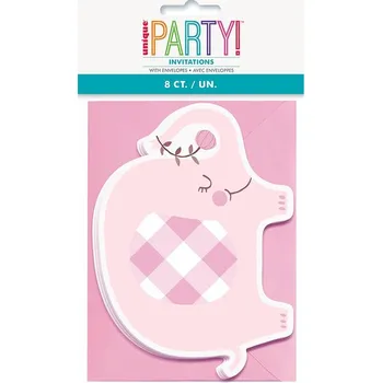 Pozvánka Unique - 8 baby shower pozvánek růžový slon - Pink Floral Elephant -