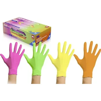 Vyšetřovací rukavice Med Comfort Style Tutti - Frutti nitrilové rukavice nepudrované mix barev, 96 ks Velikost: M