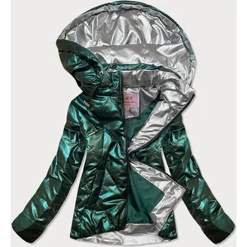 Krátká lesklá dámská bunda v lahvově zelené barvě (W586) odstíny zelené M (38)