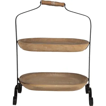 Dřevěný 2-patrový oválný etažér Devry - 38*21*50 cm