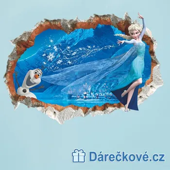 Samolepící dekorace Elza a Olaf v rozbité zdi, samolepka na zeď, vel.70x50cm