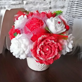 umělá květina Mýdlová kytice S - Červená, bíla