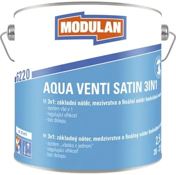 Lak na dřevo Barevný lak Modulan Aqua Venti Satin 3in1 hedvábně matný RAL9001 Krémová bílá 2,5 l