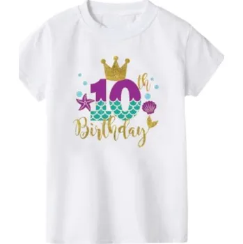 Dívčí tričko Bílé narozeninové tričko Mořská panna Barva: číslo 10, Velikost: 8T