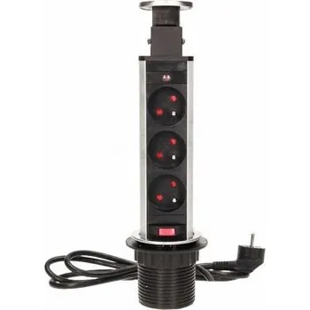 Elektrická zásuvka AE 1348 INOX, nerezový výsuvný zásuvkový sloupek, 3x zásuvky 230V