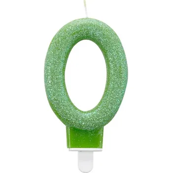 Dortová svíčka Amscan SVÍČKA číslice 0 glitrová zelená 7,6cm