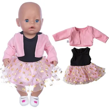 Doplněk pro panenku Dvoudílné růžové sety pro American girl a Baby Born 43-45 cm Varianta: černo-růžové šaty + růžový kabátek