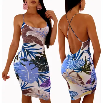 Dámské šaty Letní dámské MIDI ŠATY na ramínka 813454-4 modrá se vzorem L/XL