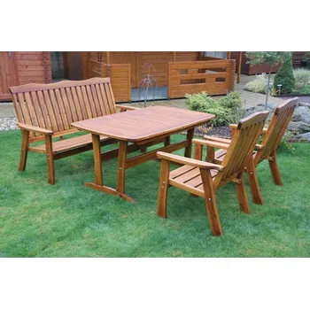 Zahradní nábytek Zahradní nábytek z masivu ANNA II 190 - pevná křesla (Zahradní stůl velký, 2x pevné křeslo; 1x lavice)