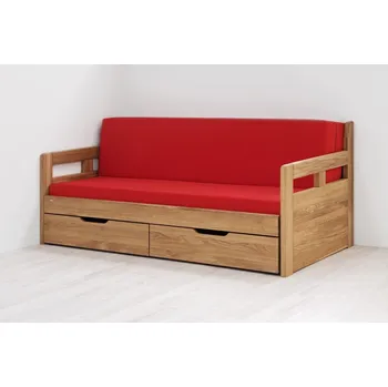 BMB TANDEM HARMONY s roštem a úložným prostorem 90 x 200 cm - rozkládací postel z masivního dubu bez područek, dub masiv