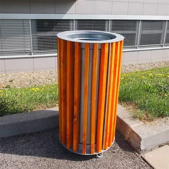 Odpadkový koš Dřevěný koš, kulatý, odstín dřeva pinie, objem 50 l, výška 800 mm