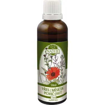 Naděje Bylinná tinktura VŘES - MĚSÍČEK - PCHÁČ OSET 50 ml 2901203 - podpora obranyschopnosti, zklidnění, funkce jater a střev, sliznic, kůže, pomáhá při stresu,navozuje relaxaci
