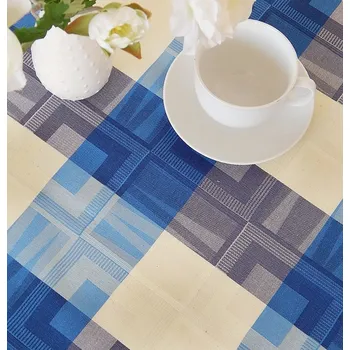 ubrus HEDVA ČESKÝ BROKÁT Ubrus Obreaska HROTY 1/2 modrá/hnědá Rozměr ubrusu: 120x140