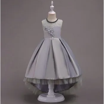 Čína Lesklé saténové šaty s prodlouženou zadní částí Věk: 6T, Barva: Šedá