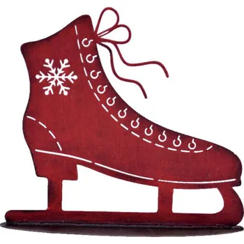 Vánoční dekorace Brusle plechová červená k postavení - 14 cm
