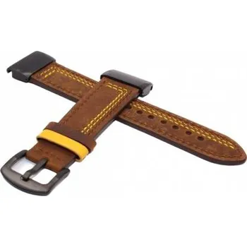 eses Kožený řemínek pro Garmin - Hnědý s žlutým prošíváním, QuickFit 22 mm