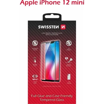 SKLO SWISSTEN FULL GLUE, COLOR FRAME, CASE FRIENDLY PRO APPLE IPHONE 12 MINI ČERNÉ