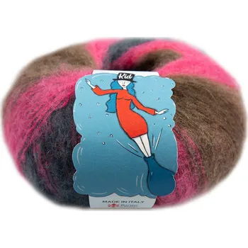 Příze Borgo de Pazzi Kid mohér 4 Růžová, šedá a hnědá (Mohérová příze Kid mohér)