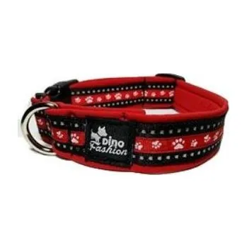 Obojek pro psa Obojek DINOFASHION reflexní červený motiv tlapky55/3cm + CashBack 21 Kč