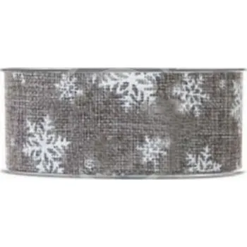 Svatební dekorace Jutová stuha šedá 40 mm - vločky - 1m