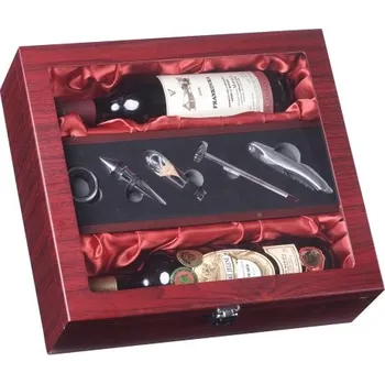 Dárkový potravinový koš Dárkový box na 2 vína mahagon proskl. Z0037