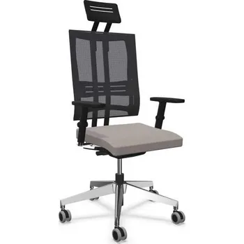 Moderní kancelářská židle @-MOTION s opěrkou hlavy, potah sedáku z látky Basic, barva světle šedá, nosný kříž z chromované oceli
