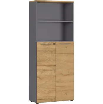 Zásuvkový kontejner Germania Grafitově šedá kancelářská skříň Agenda 197 x 80 cm s dubovým dekorem