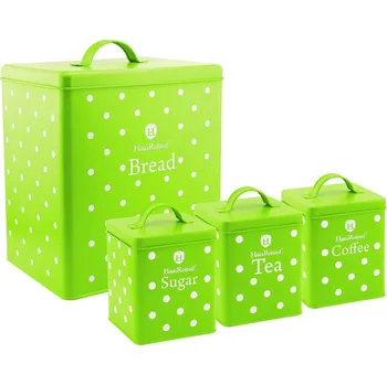 chlebník Haus Roland Chlebník kovový s 3 dózami, barva zelená