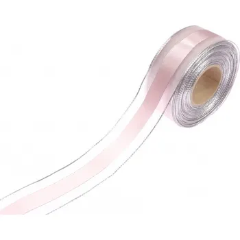 Stuha Stuha se třpytivým lemem - starorůžová 40 mm - 1m