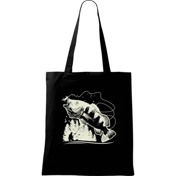 Rybář na břehu rybníka muškaří - Taška bavlněná - 42 x 38 cm ( Černá )