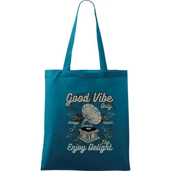 Nákupní taška Good Vibe Only gramofon - Taška bavlněná - 42 x 38 cm ( Petrolejová )