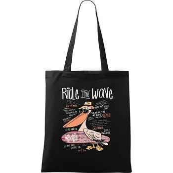 Nákupní taška Ride the wave pelikán - Taška bavlněná - 42 x 38 cm ( Černá )