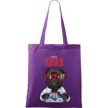 Mops - Pug Superhero - Taška bavlněná - 42 x 38 cm ( Fialová )